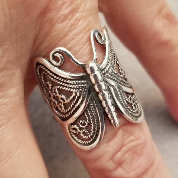 925 Sterling Silver Filigree BUTTERFLY Ring>Butterfly Wrap Around Ring,925 ring - Picture 1 of 7